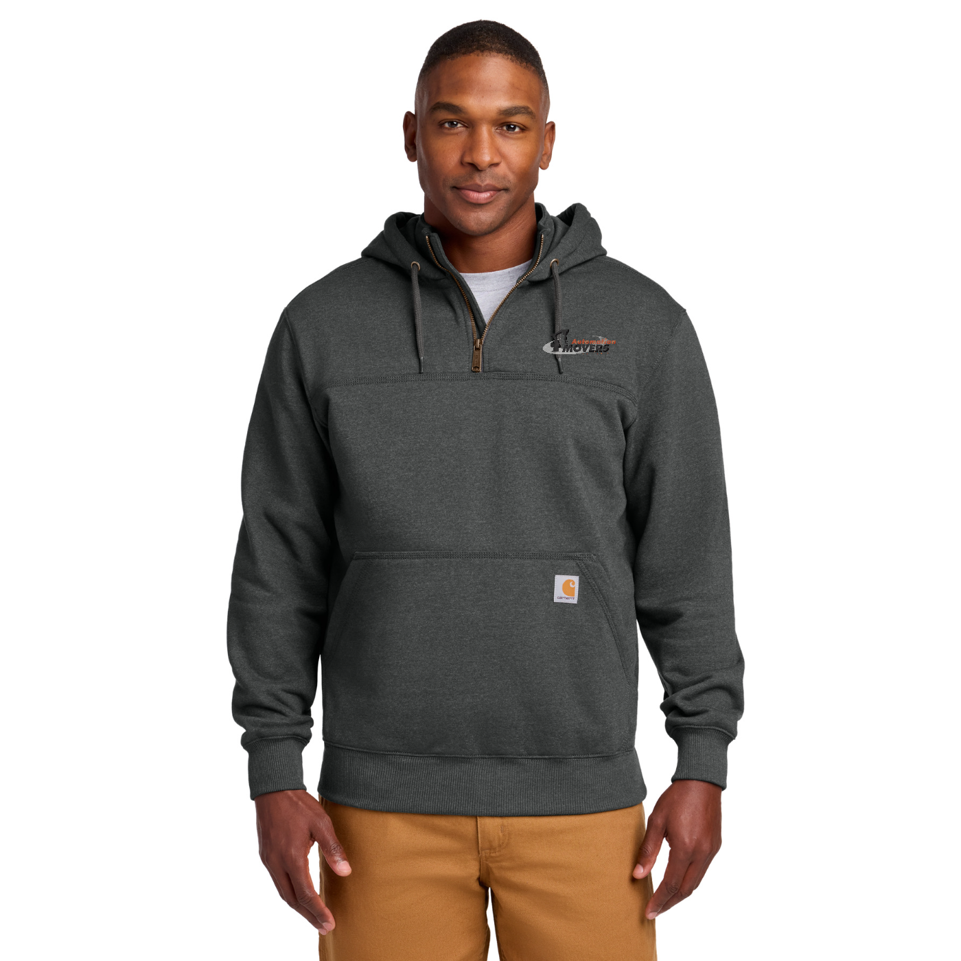 Carhartt Rain Defender Paxton Heavyweight Hooded Zip Mock Sweatshirt — model